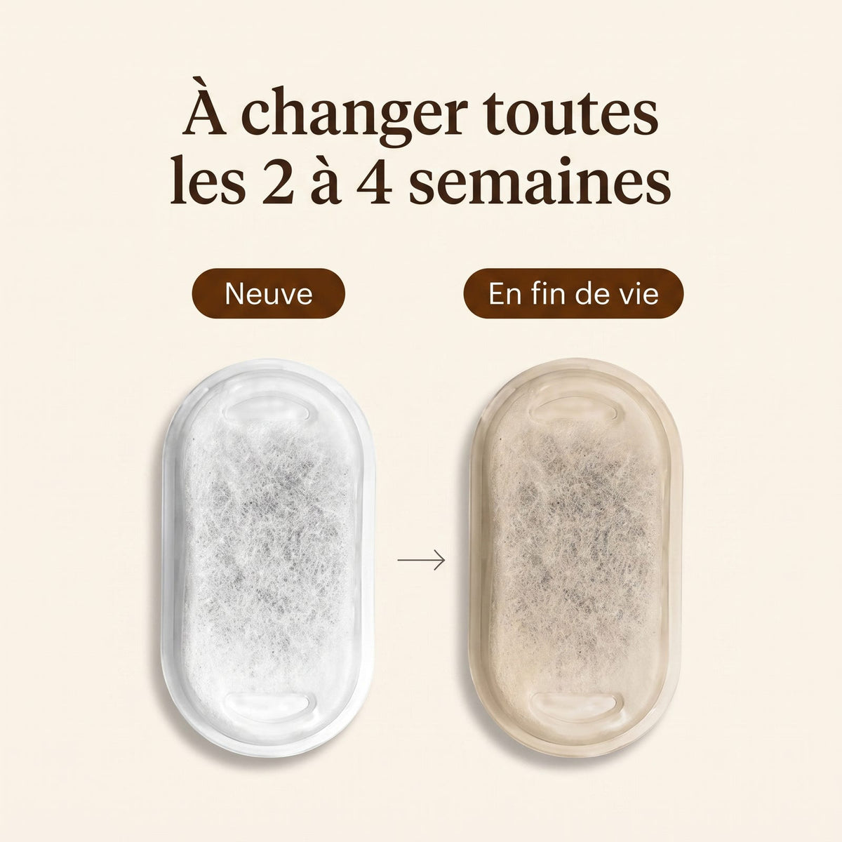 Filtre neuf et filtre en fin de vie après plusieurs semaines d'utilisation