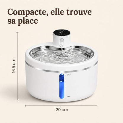 Dimensions de la fontaine à eau pour chat, 20 cm de largeur et 16,5 cm de hauteur