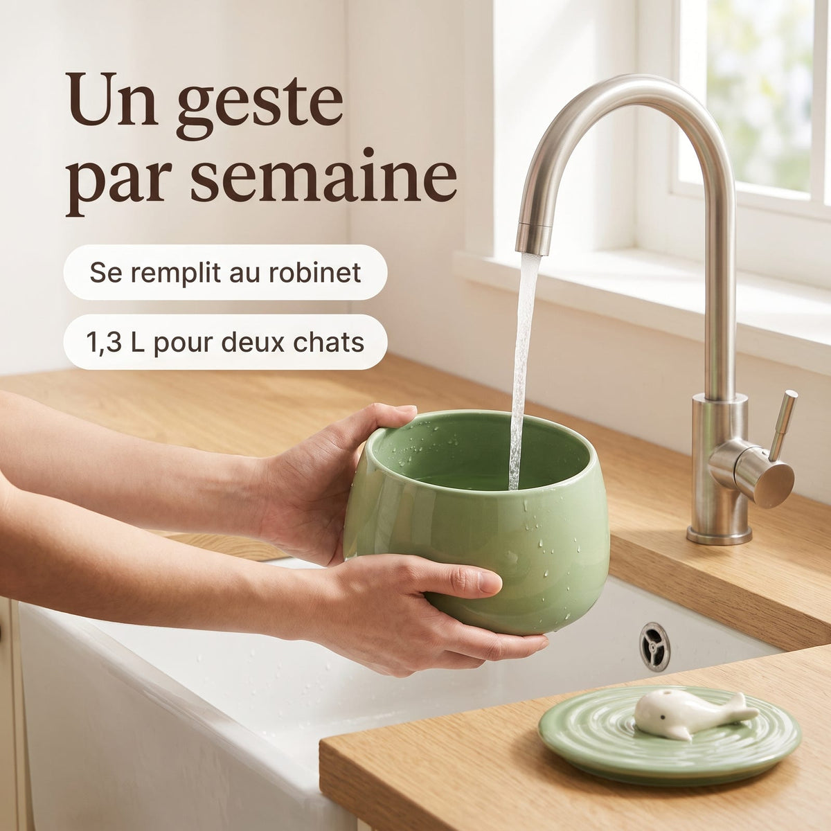 Un geste par semaine : remplissage de la fontaine Le Socle au robinet