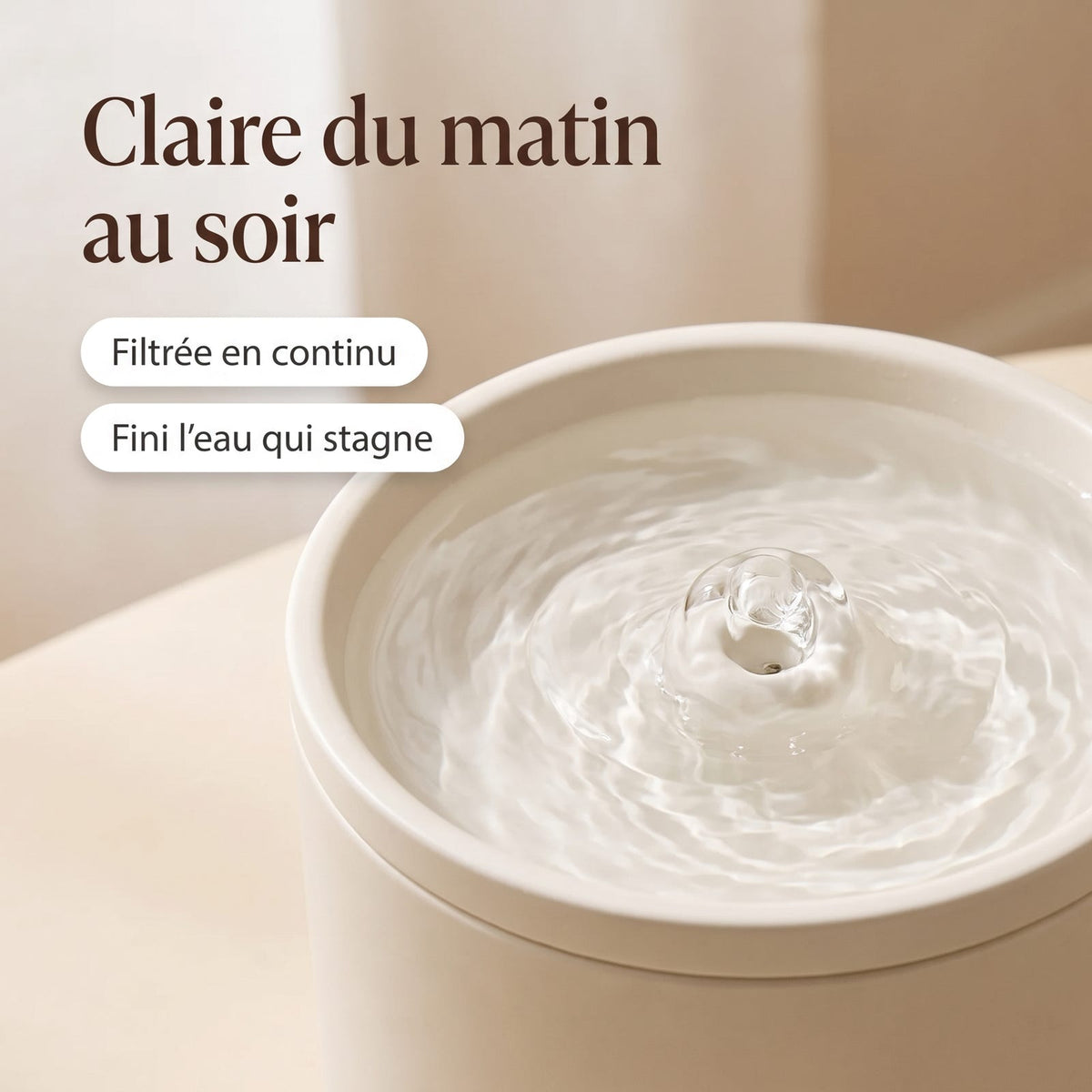 Claire du matin au soir : eau filtrée de la fontaine La Ronde