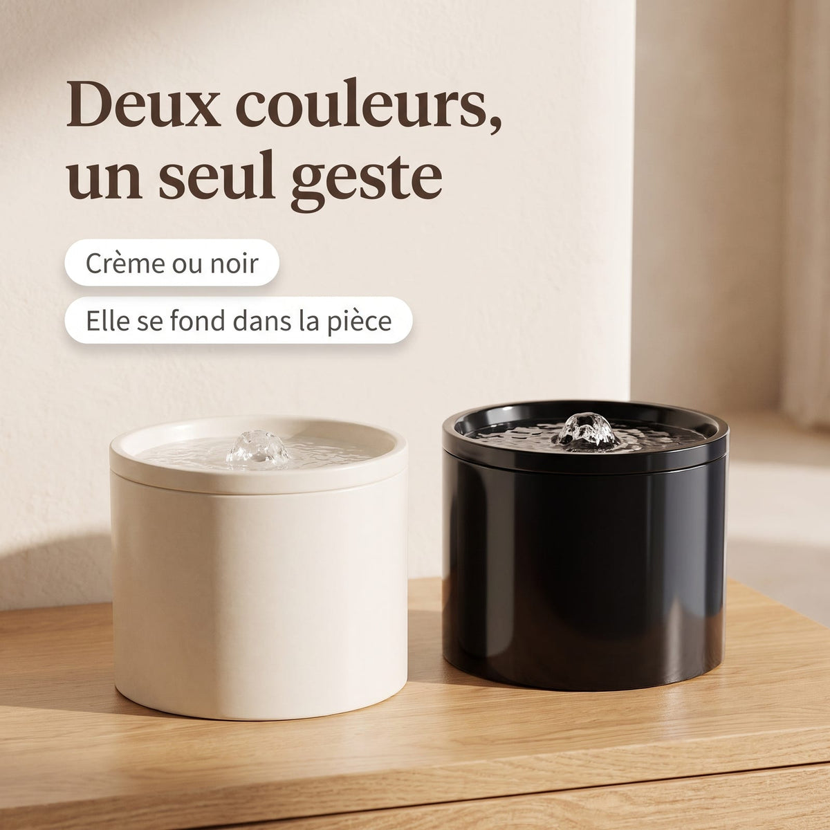 Deux couleurs : la fontaine La Ronde en crème et en noir