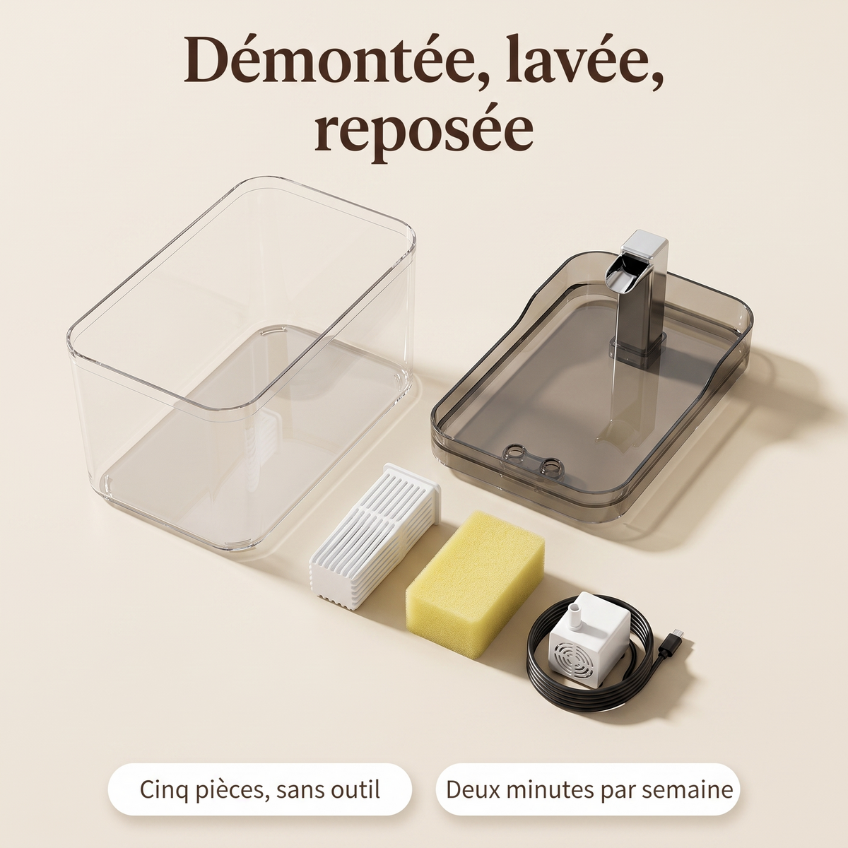 Démontée, lavée, reposée : cuve, plateau, filtre et pompe de La Claire