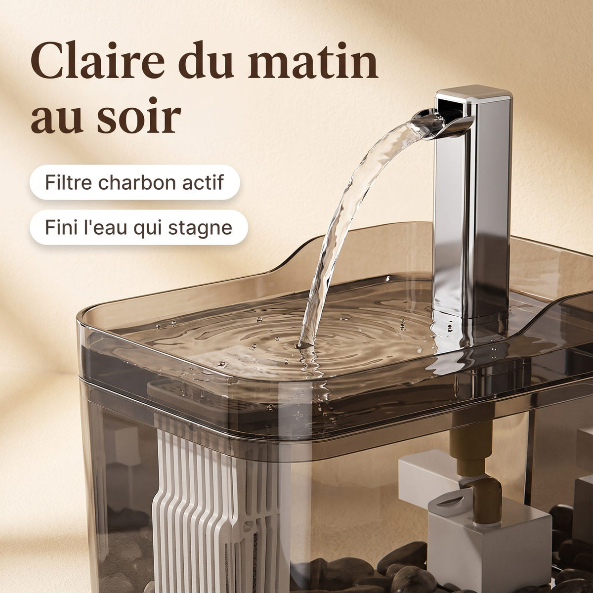 Claire du matin au soir : eau filtrée de la fontaine La Claire