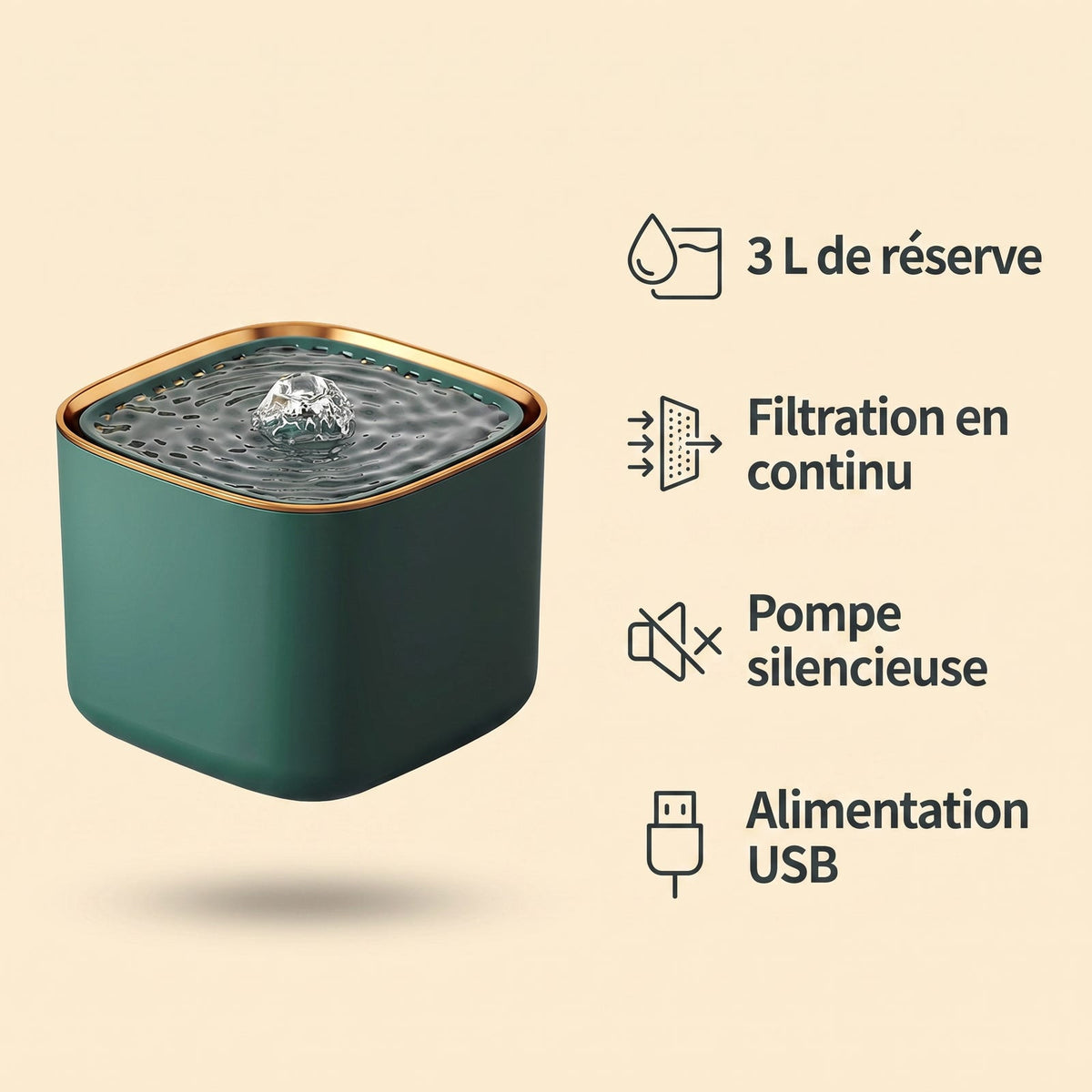 Quatre bénéfices de la fontaine à eau verte 3 L pour chat