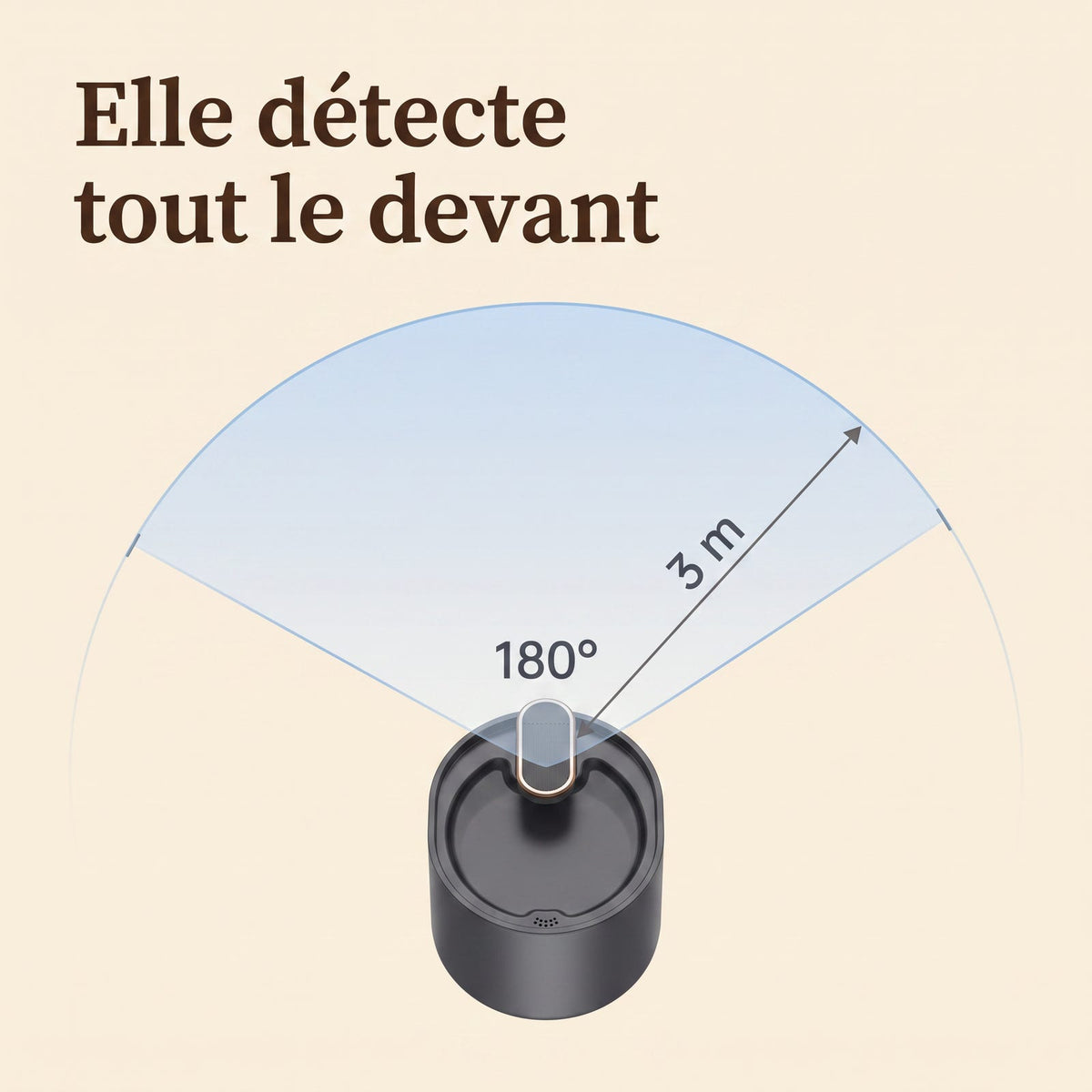 Schéma de la zone de détection du capteur, 180 degrés et 3 mètres de portée