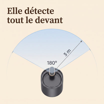 Schéma de la zone de détection du capteur, 180 degrés et 3 mètres de portée