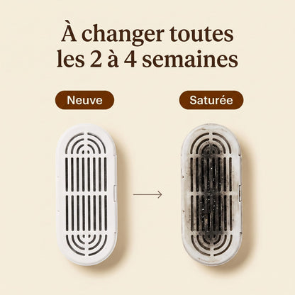 Cartouche filtrante neuve et cartouche saturée après plusieurs semaines
