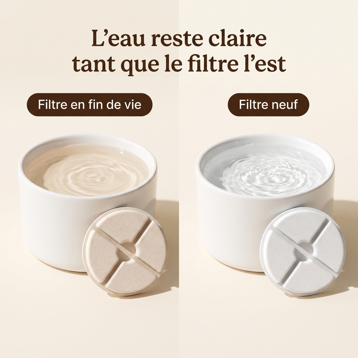 Comparaison entre une fontaine à filtre usé et une fontaine à filtre neuf