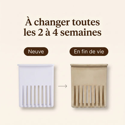 Filtre neuf et filtre en fin de vie après plusieurs semaines d'utilisation
