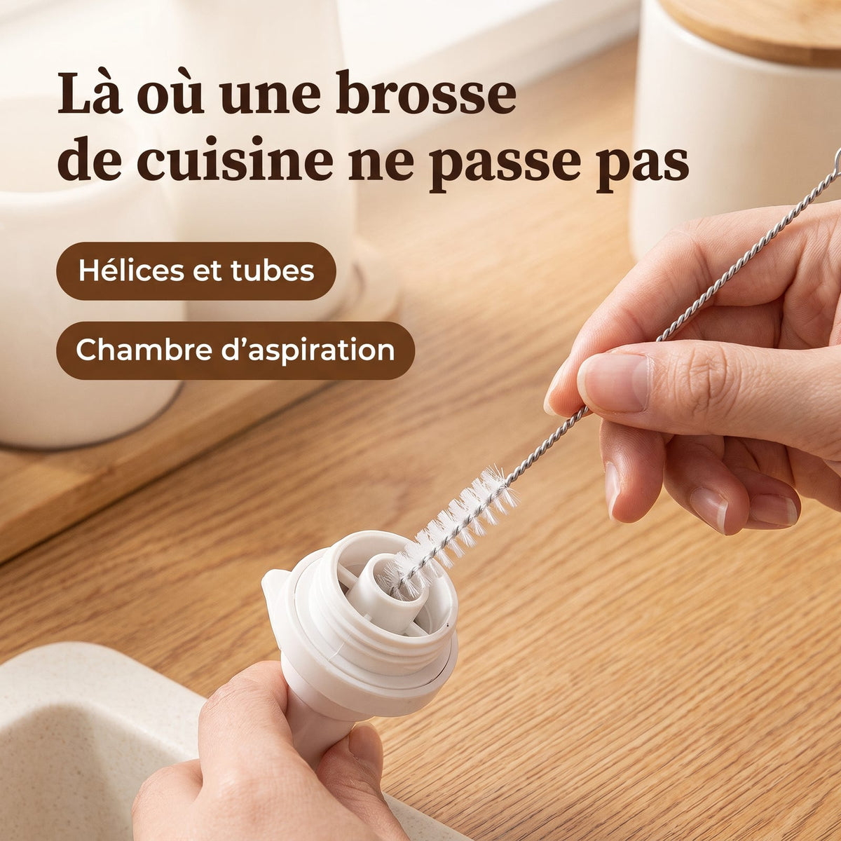 Nettoyage des hélices d'une pompe de fontaine à la brosse fine