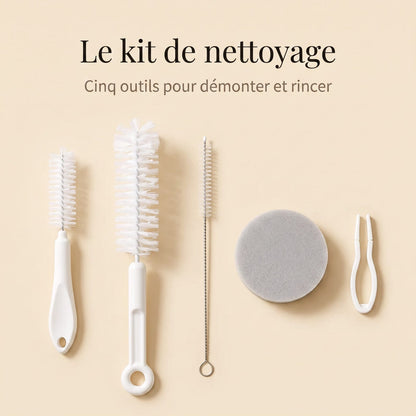Kit de nettoyage cinq outils pour fontaine à eau chat, vue à plat