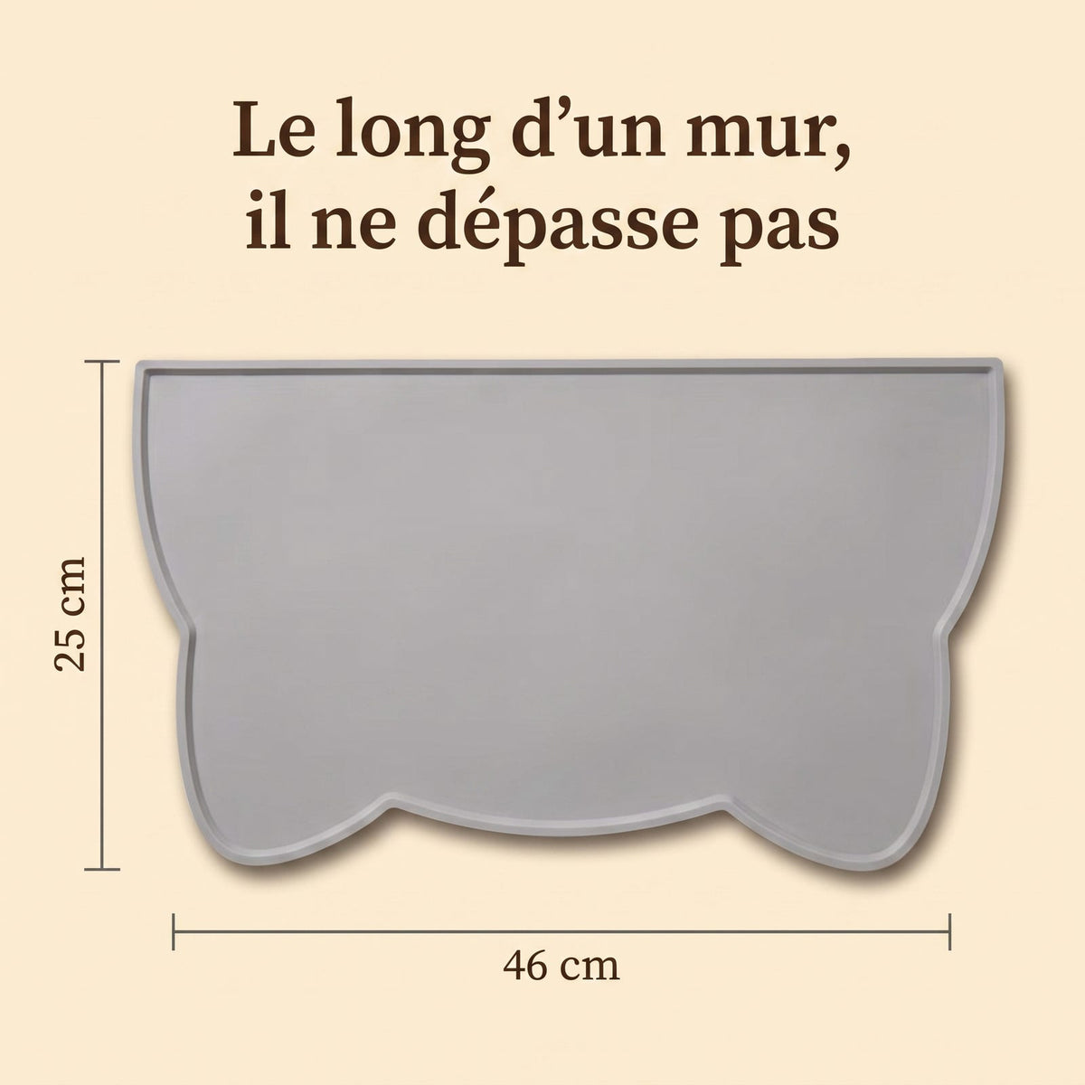 Dimensions du tapis en silicone gris, 46 cm sur 25 cm